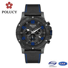 Chronograph Carbon Fiber Watch with Genuine Leather Strap